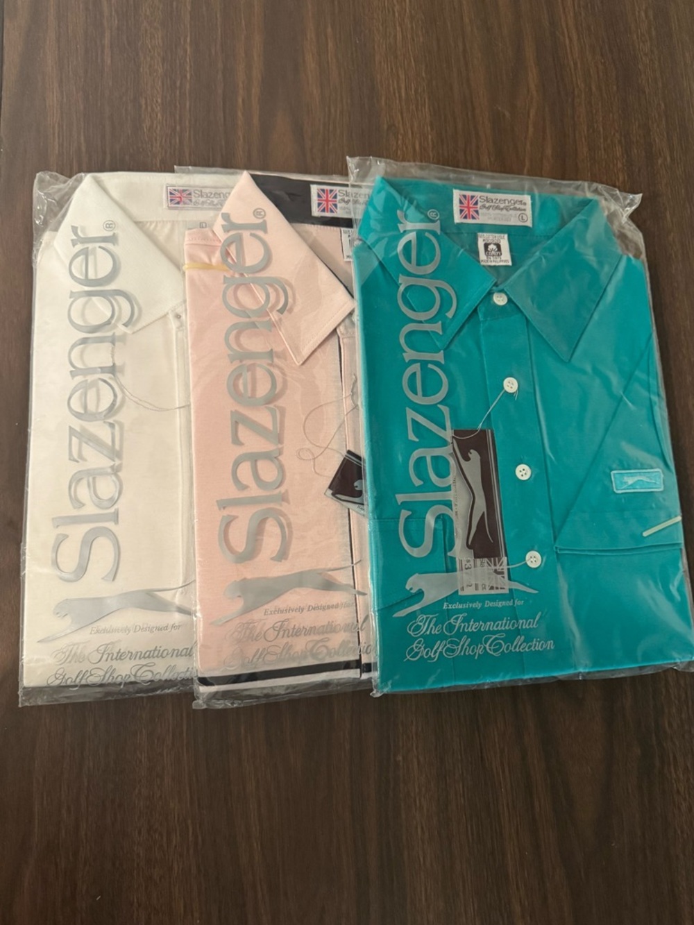 Set of 3 Slazenger Men’s Teal, Pale Pink & White Polo shirts Bundle Sz Large